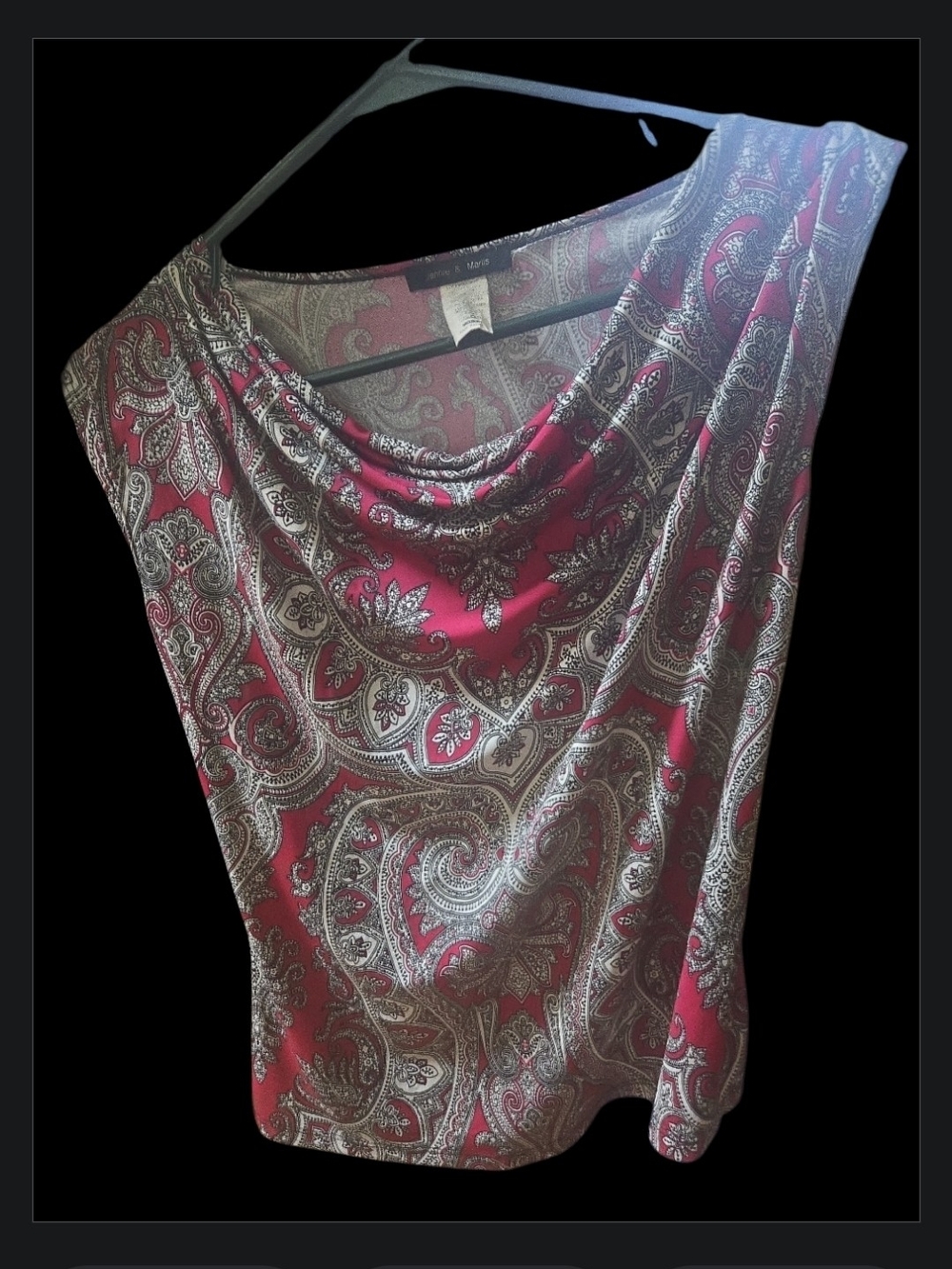 Cowl Neck Paisley Blouse in Fuchsia, Blk, White Sz M